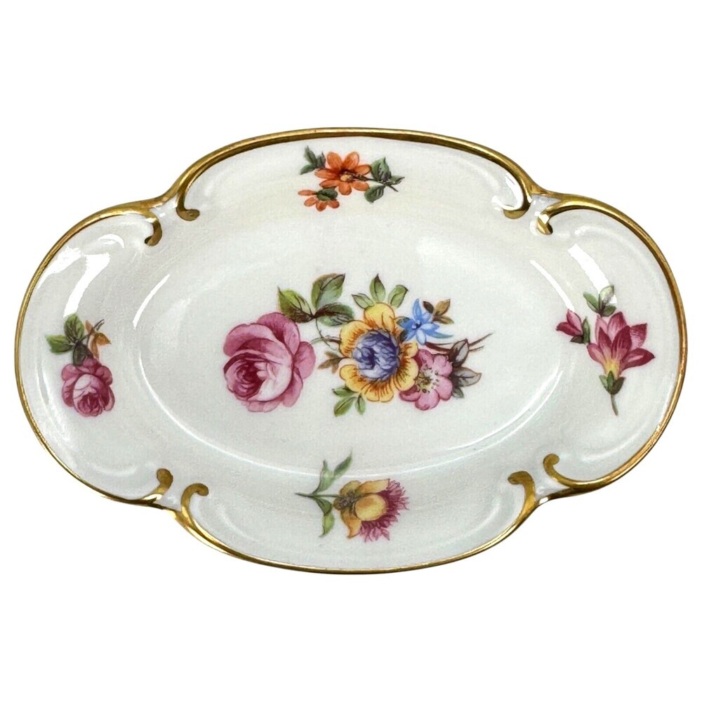 Porcelain Trinket Dish White Gold Germany Decorative Flower